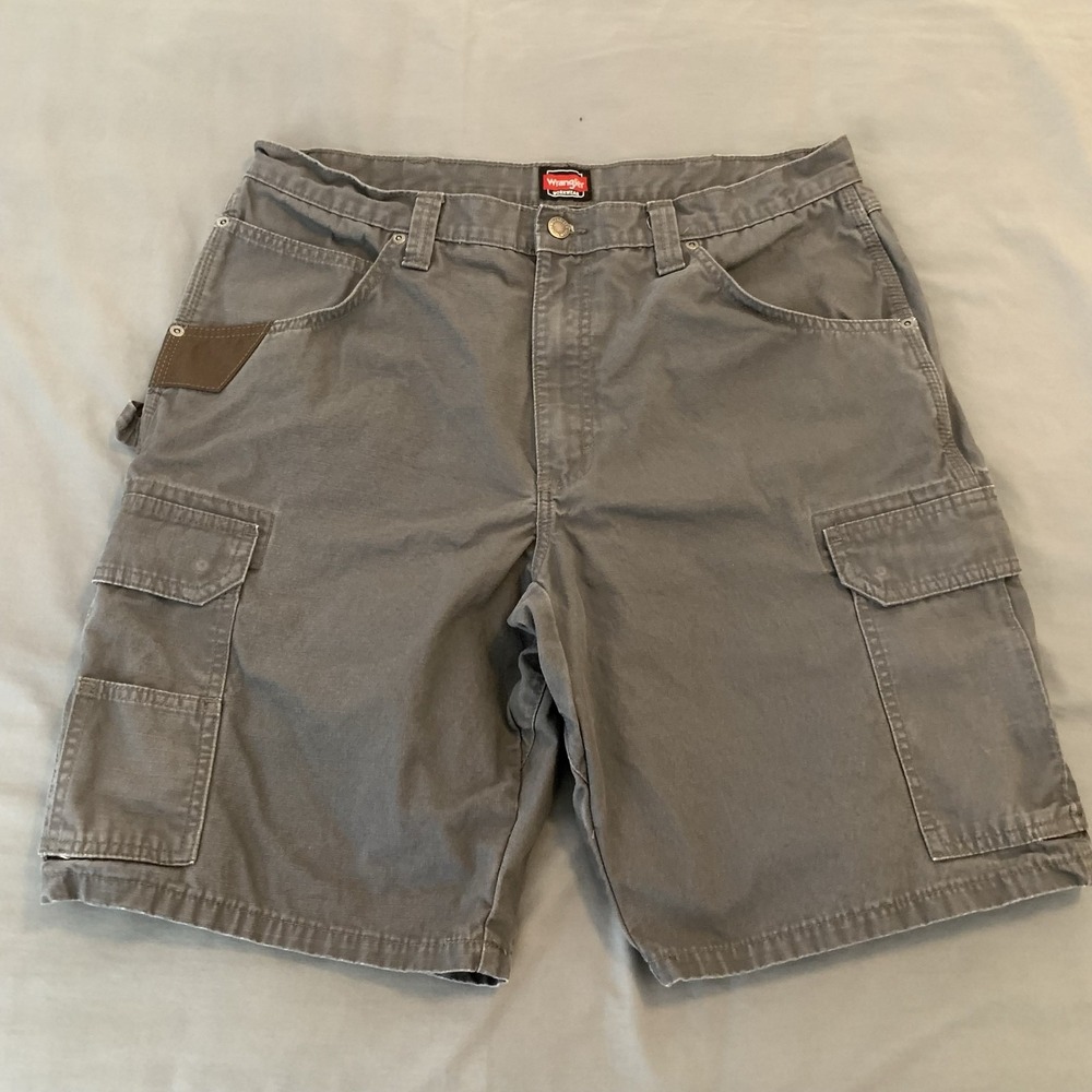 Wrangler Cargo Shorts Mens 36 Gray Workwear Canvas Relaxed Fit Utility Pockets
